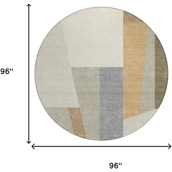 8' Beige And Ivory Round Geometric Washable Indoor Outdoor Area Rug Photo 8