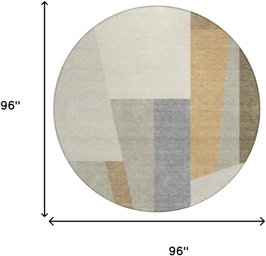 8' Beige And Ivory Round Geometric Washable Indoor Outdoor Area Rug Photo 8