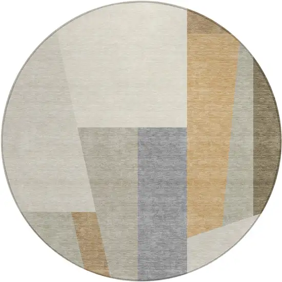 8' Beige And Ivory Round Geometric Washable Indoor Outdoor Area Rug Photo 1