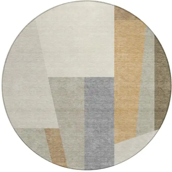 8' Beige And Ivory Round Geometric Washable Indoor Outdoor Area Rug Photo 3