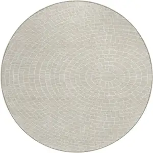 Photo of 8' Beige And Ivory Round Geometric Washable Indoor Outdoor Area Rug