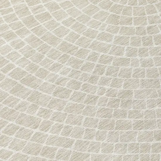 8' Beige And Ivory Round Geometric Washable Indoor Outdoor Area Rug Photo 7