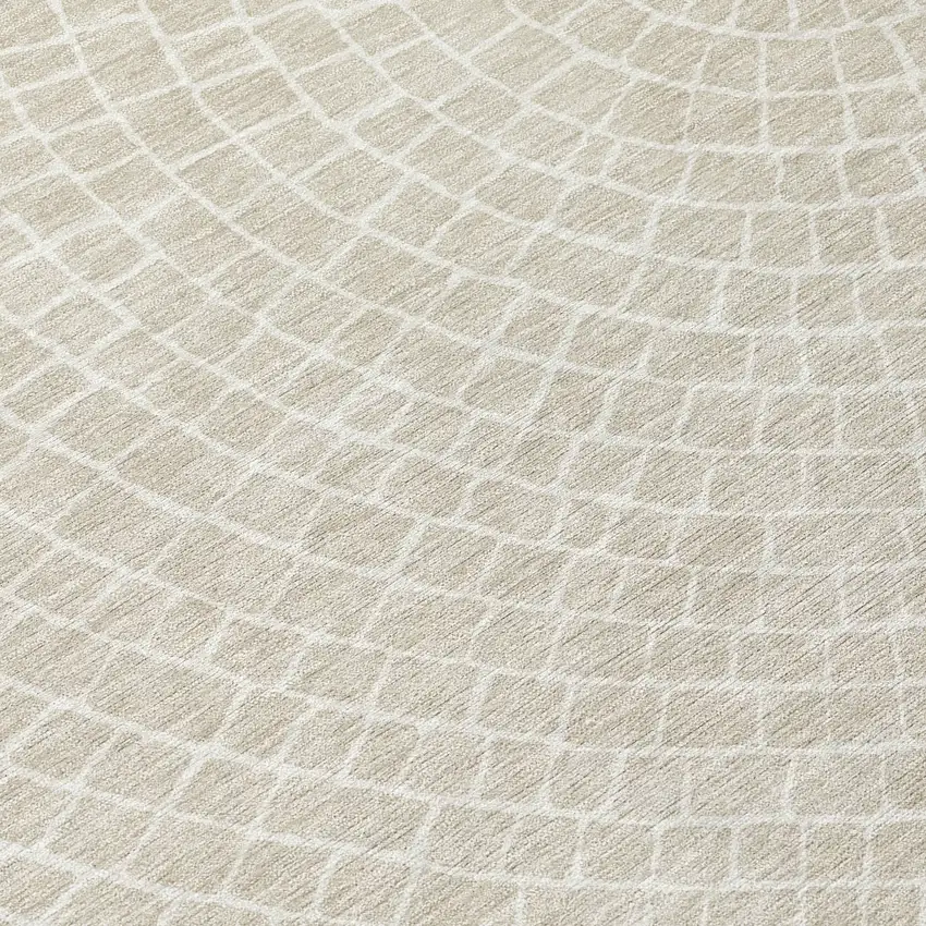 8' Beige And Ivory Round Geometric Washable Indoor Outdoor Area Rug Photo 7
