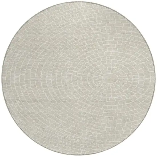 8' Beige And Ivory Round Geometric Washable Indoor Outdoor Area Rug Photo 3
