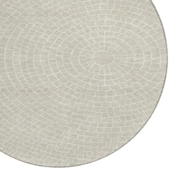 8' Beige And Ivory Round Geometric Washable Indoor Outdoor Area Rug Photo 2
