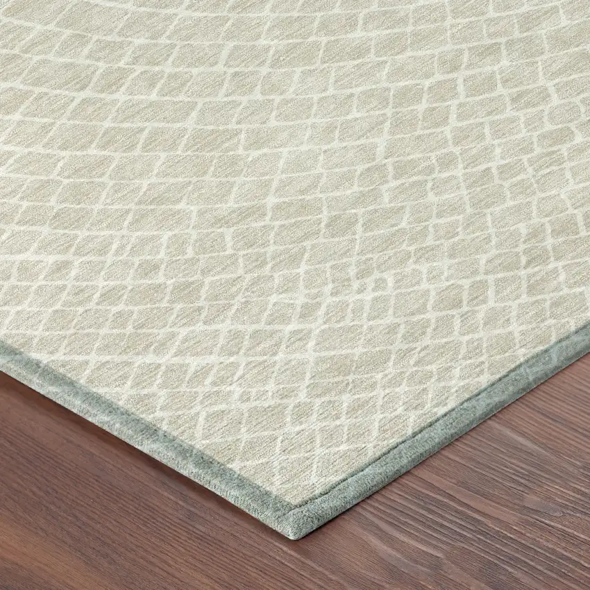 8' Beige And Ivory Round Geometric Washable Indoor Outdoor Area Rug Photo 6