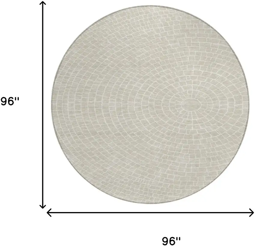 8' Beige And Ivory Round Geometric Washable Indoor Outdoor Area Rug Photo 8