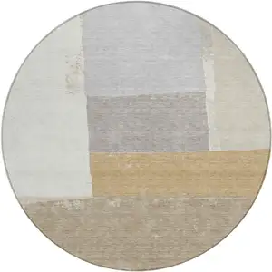 Photo of 8' Beige And Ivory Round Geometric Washable Indoor Outdoor Area Rug