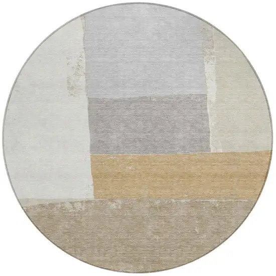 8' Beige And Ivory Round Geometric Washable Indoor Outdoor Area Rug Photo 3