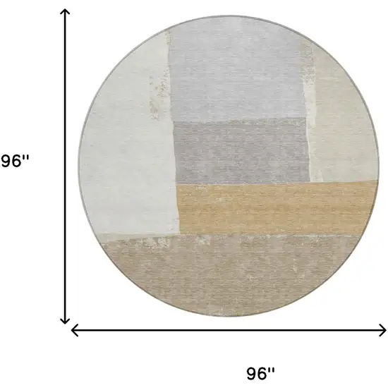 8' Beige And Ivory Round Geometric Washable Indoor Outdoor Area Rug Photo 8