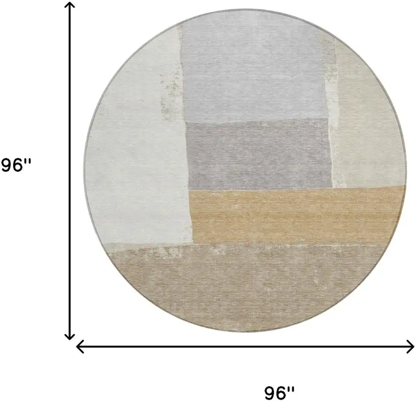 8' Beige And Ivory Round Geometric Washable Indoor Outdoor Area Rug Photo 8