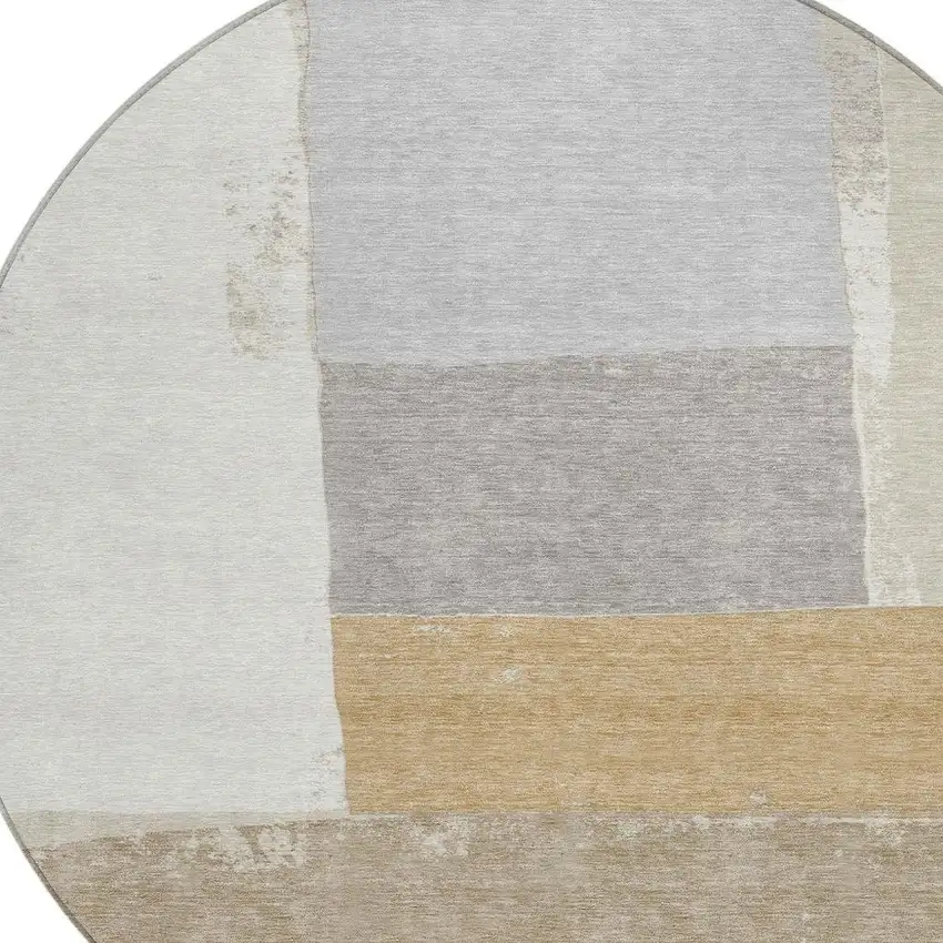 8' Beige And Ivory Round Geometric Washable Indoor Outdoor Area Rug Photo 2