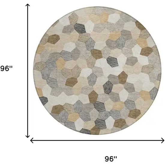 8' Beige And Ivory Round Geometric Washable Indoor Outdoor Area Rug Photo 6