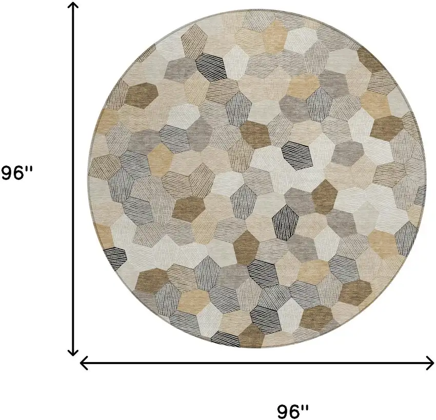 8' Beige And Ivory Round Geometric Washable Indoor Outdoor Area Rug Photo 6