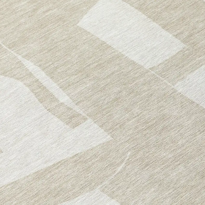 8' Beige And Ivory Round Geometric Washable Indoor Outdoor Area Rug Photo 5