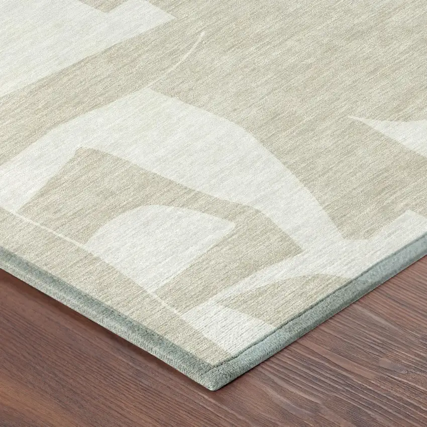 8' Beige And Ivory Round Geometric Washable Indoor Outdoor Area Rug Photo 4