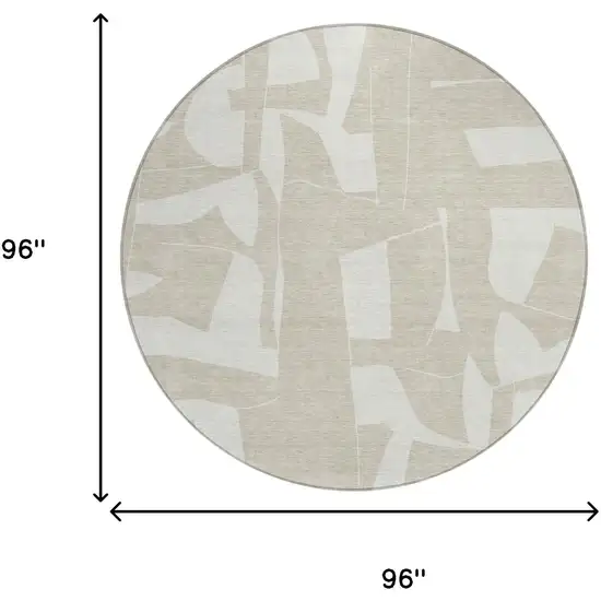 8' Beige And Ivory Round Geometric Washable Indoor Outdoor Area Rug Photo 6