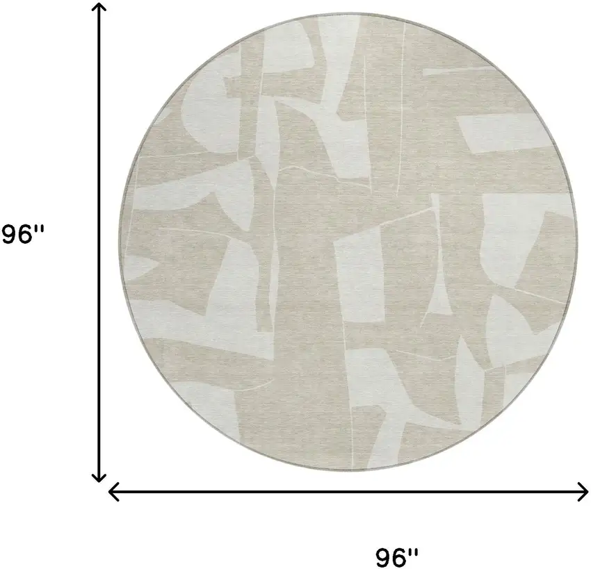 8' Beige And Ivory Round Geometric Washable Indoor Outdoor Area Rug Photo 6