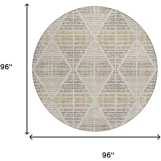 8' Beige And Ivory Round Geometric Washable Indoor Outdoor Area Rug Photo 8