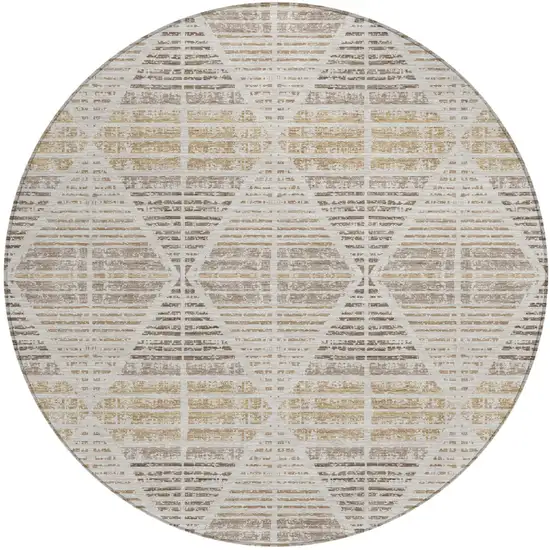 8' Beige And Ivory Round Geometric Washable Indoor Outdoor Area Rug Photo 2