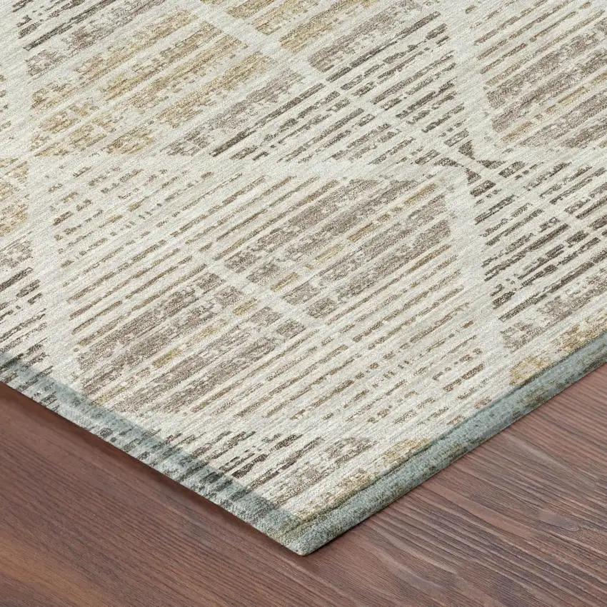 8' Beige And Ivory Round Geometric Washable Indoor Outdoor Area Rug Photo 6