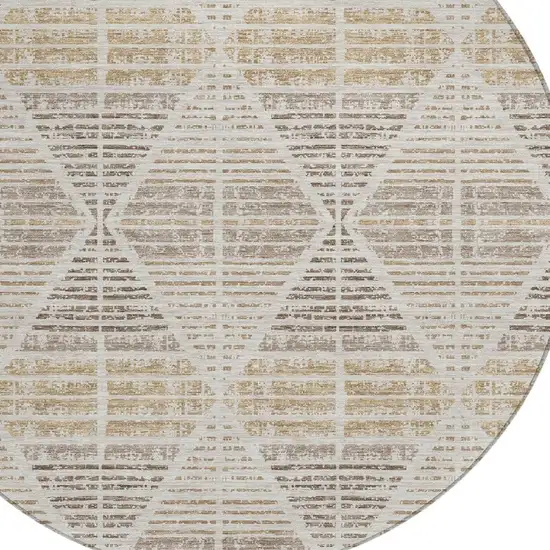 8' Beige And Ivory Round Geometric Washable Indoor Outdoor Area Rug Photo 4