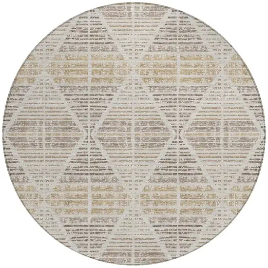 8' Beige And Ivory Round Geometric Washable Indoor Outdoor Area Rug Photo 3