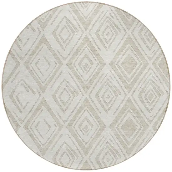 8' Beige And Ivory Round Geometric Washable Indoor Outdoor Area Rug Photo 5