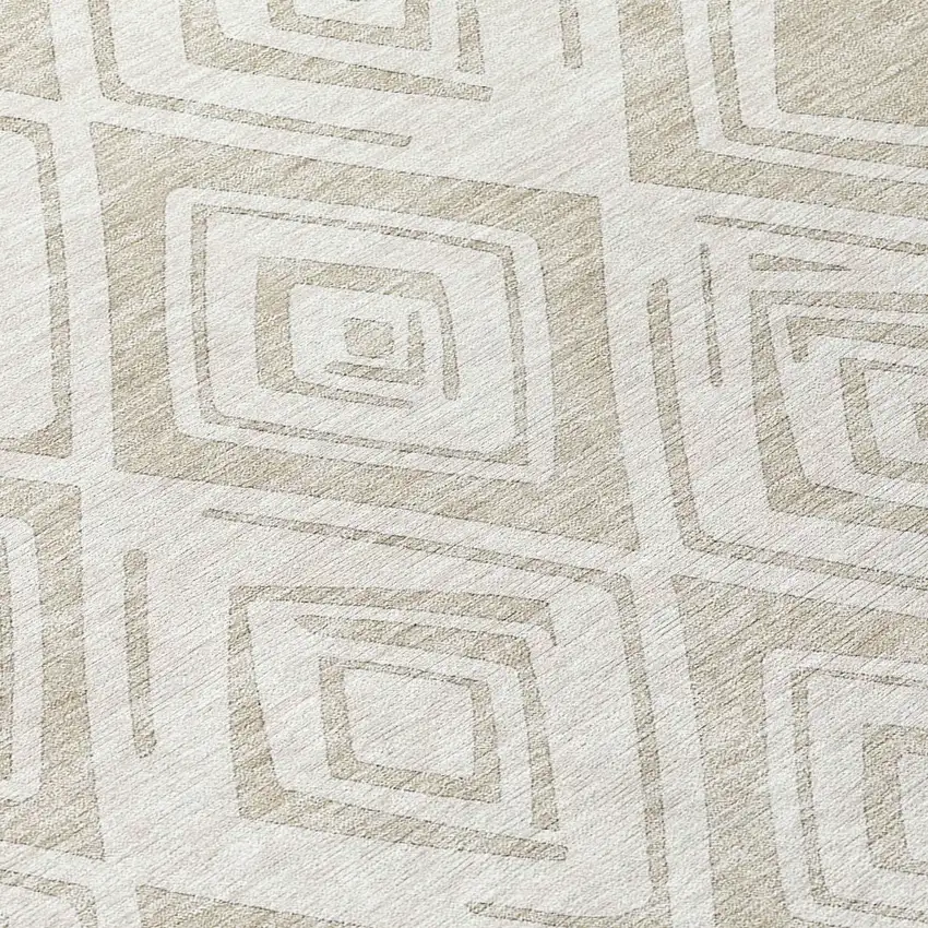 8' Beige And Ivory Round Geometric Washable Indoor Outdoor Area Rug Photo 9