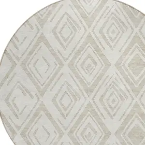 Photo of 8' Beige And Ivory Round Geometric Washable Indoor Outdoor Area Rug