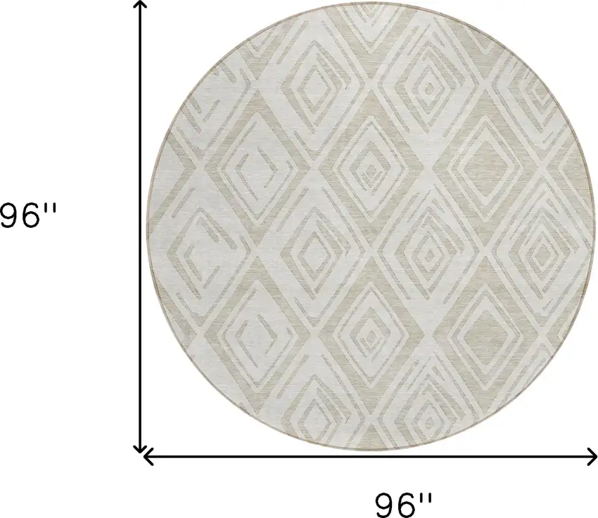 8' Beige And Ivory Round Geometric Washable Indoor Outdoor Area Rug Photo 8