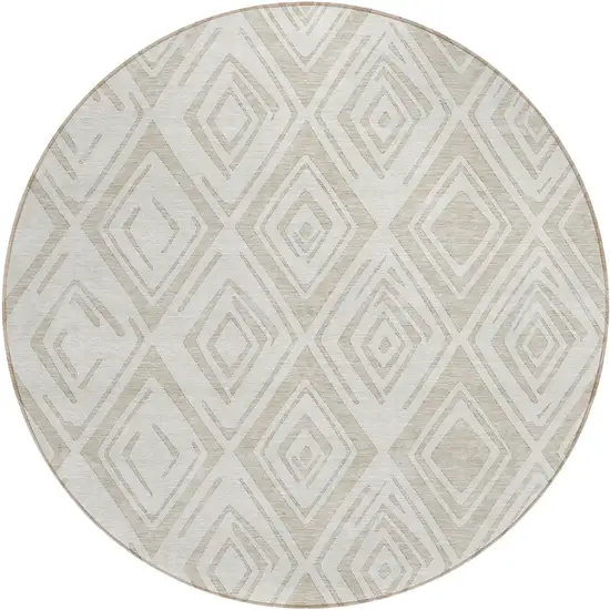 8' Beige And Ivory Round Geometric Washable Indoor Outdoor Area Rug Photo 1