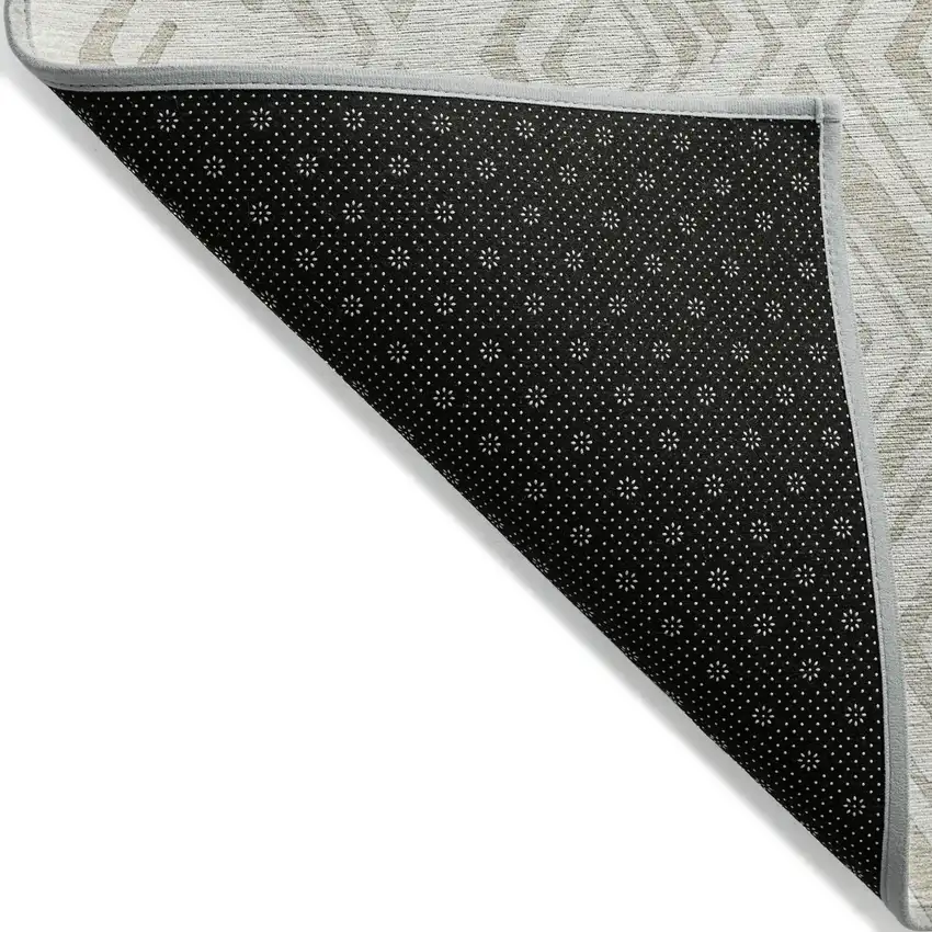 8' Beige And Ivory Round Geometric Washable Indoor Outdoor Area Rug Photo 2