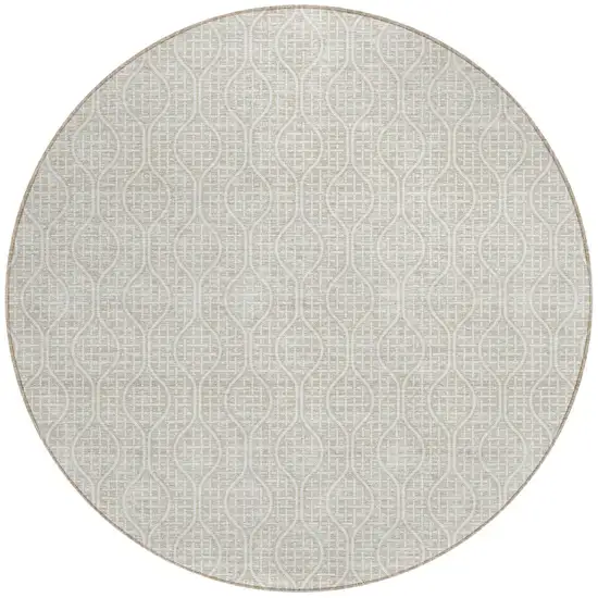 8' Beige And Ivory Round Geometric Washable Indoor Outdoor Area Rug Photo 5