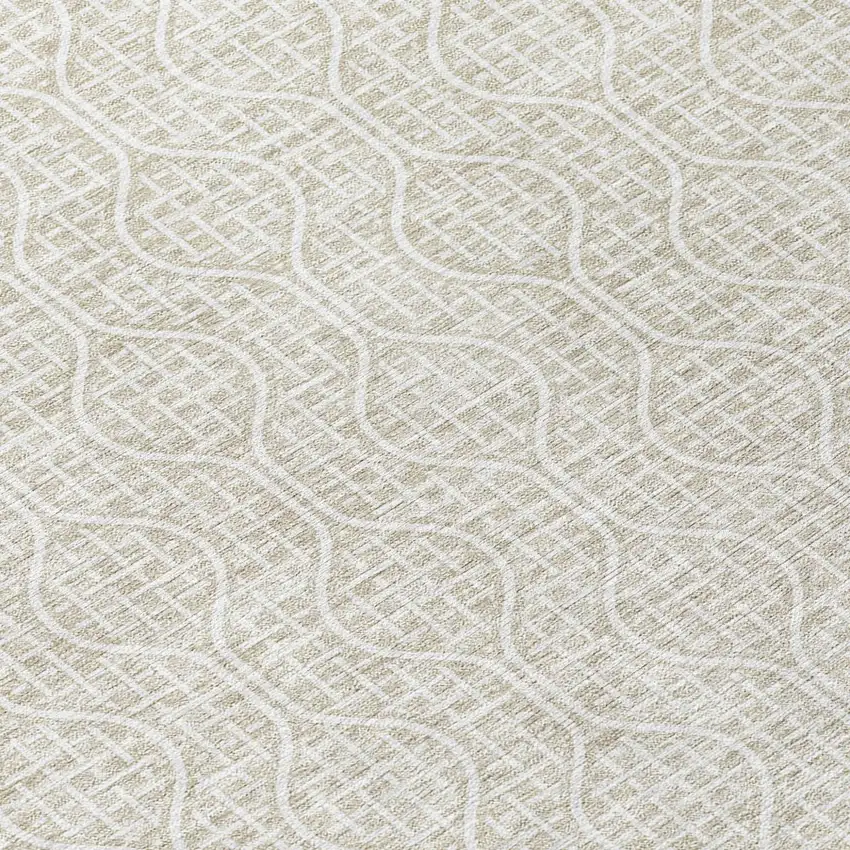 8' Beige And Ivory Round Geometric Washable Indoor Outdoor Area Rug Photo 8