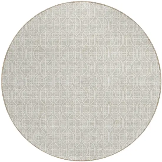 8' Beige And Ivory Round Geometric Washable Indoor Outdoor Area Rug Photo 2