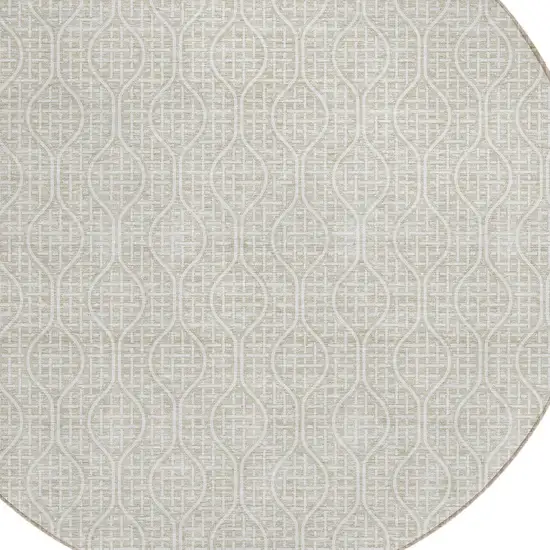 8' Beige And Ivory Round Geometric Washable Indoor Outdoor Area Rug Photo 4