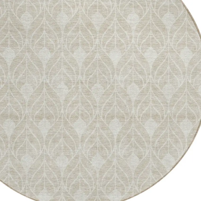 8' Beige And Ivory Round Geometric Washable Indoor Outdoor Area Rug Photo 4