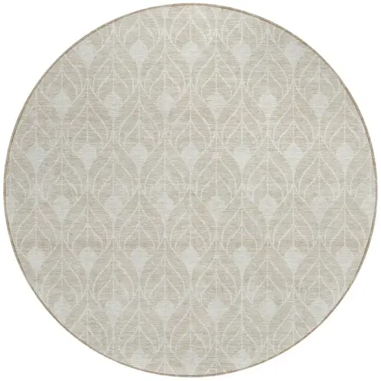 8' Beige And Ivory Round Geometric Washable Indoor Outdoor Area Rug Photo 5