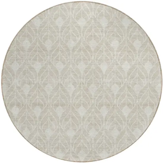 8' Beige And Ivory Round Geometric Washable Indoor Outdoor Area Rug Photo 2