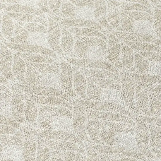 8' Beige And Ivory Round Geometric Washable Indoor Outdoor Area Rug Photo 8