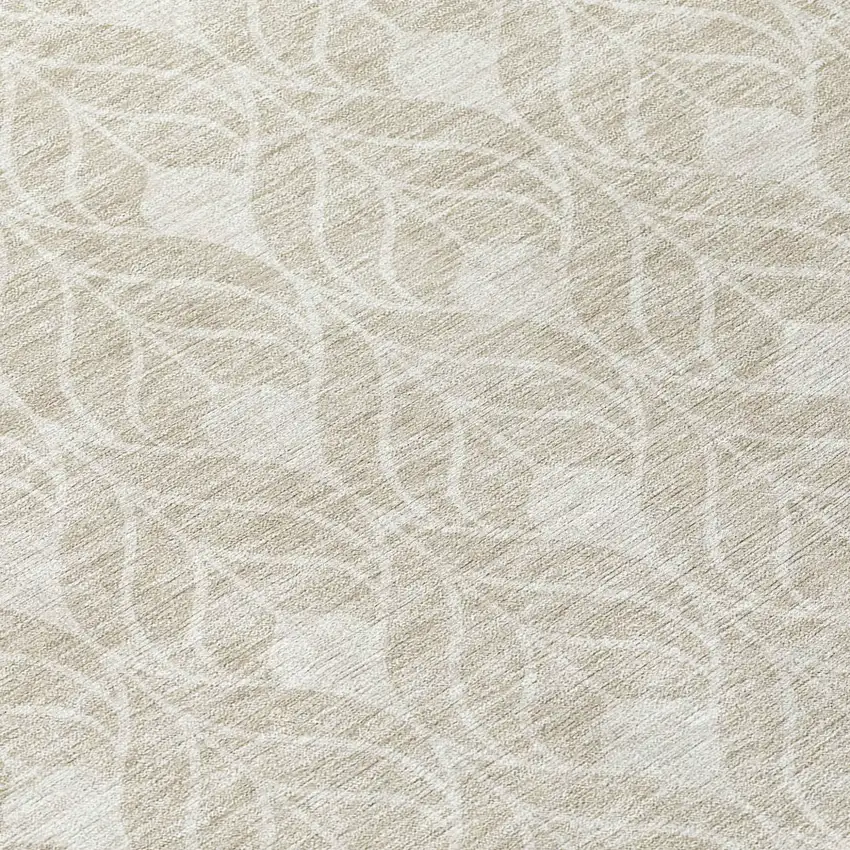 8' Beige And Ivory Round Geometric Washable Indoor Outdoor Area Rug Photo 8
