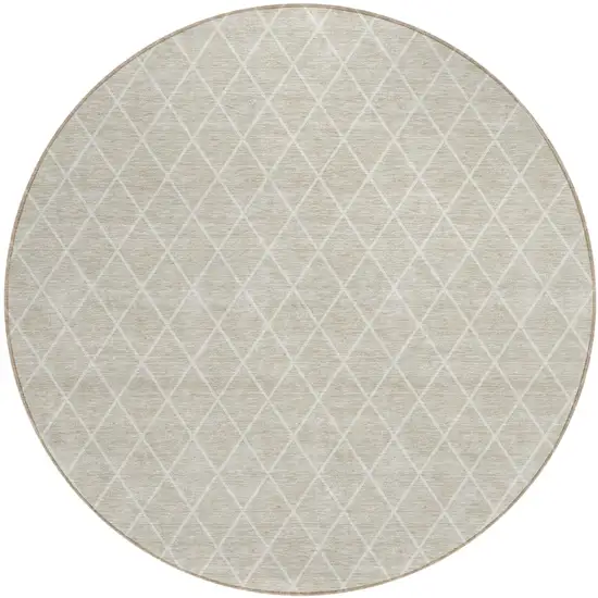 8' Beige And Ivory Round Geometric Washable Indoor Outdoor Area Rug Photo 2