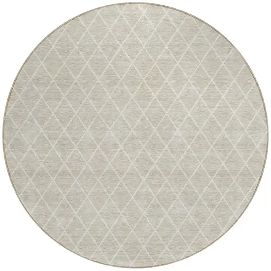 8' Beige And Ivory Round Geometric Washable Indoor Outdoor Area Rug Photo 6