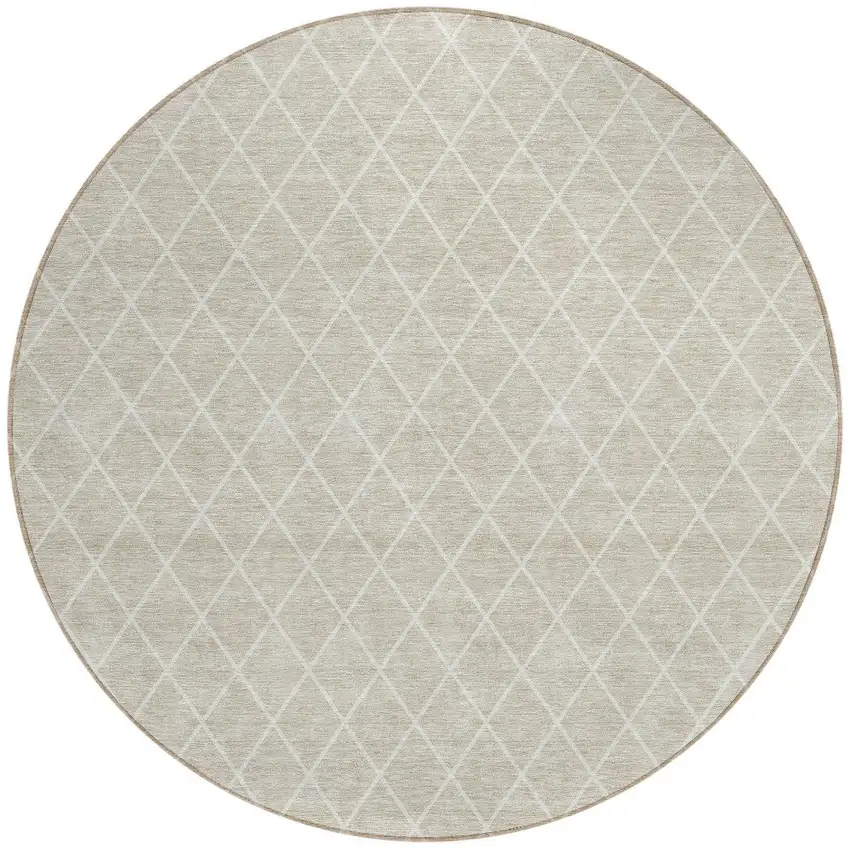 8' Beige And Ivory Round Geometric Washable Indoor Outdoor Area Rug Photo 6