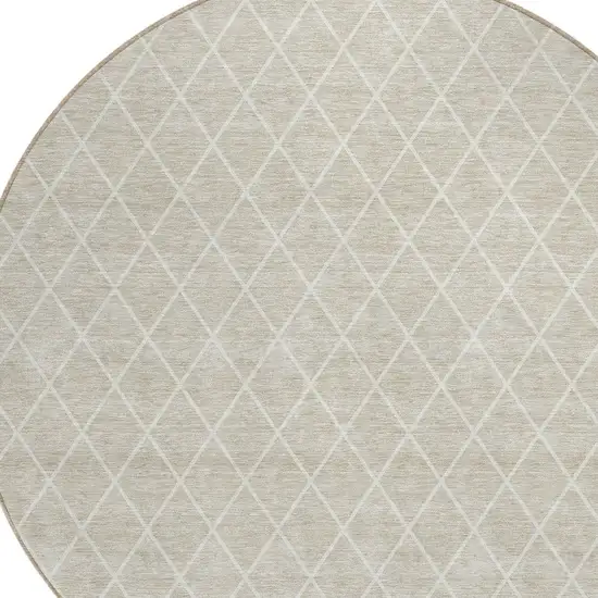 8' Beige And Ivory Round Geometric Washable Indoor Outdoor Area Rug Photo 5