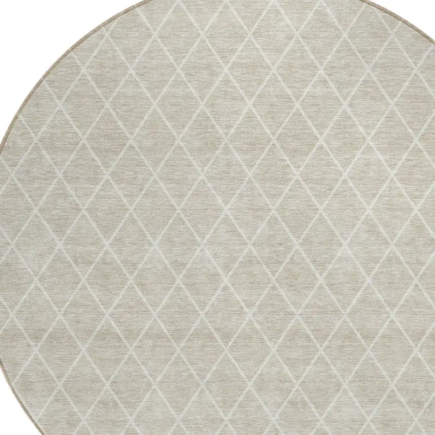 8' Beige And Ivory Round Geometric Washable Indoor Outdoor Area Rug Photo 5