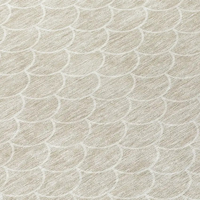 8' Beige And Ivory Round Geometric Washable Indoor Outdoor Area Rug Photo 8
