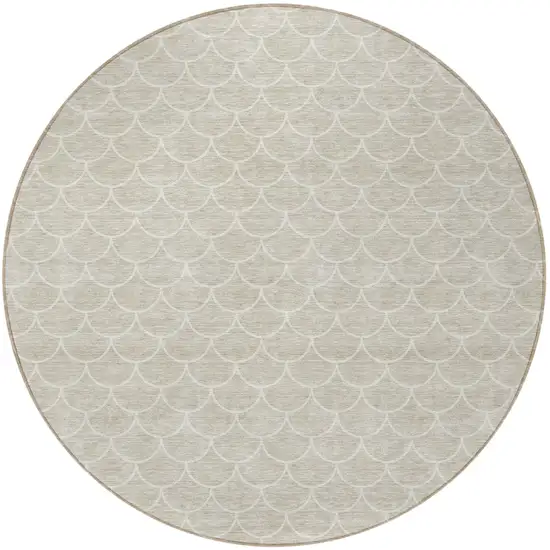 8' Beige And Ivory Round Geometric Washable Indoor Outdoor Area Rug Photo 5