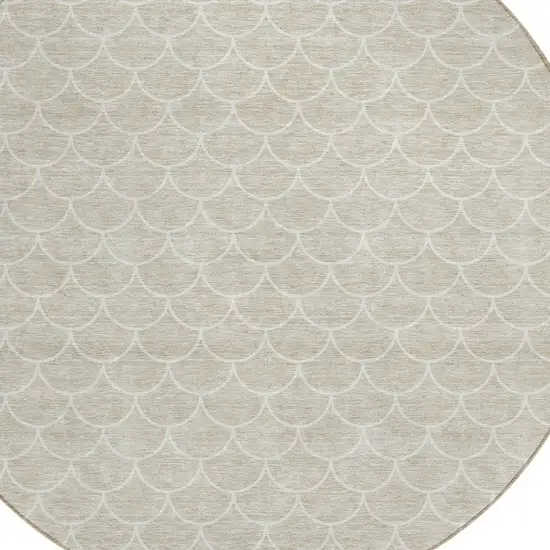 8' Beige And Ivory Round Geometric Washable Indoor Outdoor Area Rug Photo 4
